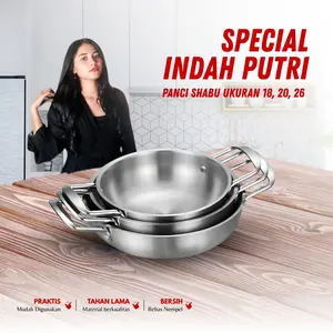 Special Indah Putri - 3 Pcs Panci Shabu 18, 20, 26 CM Warna Silver Panci Shabu Stainless Steel Tebal Premium