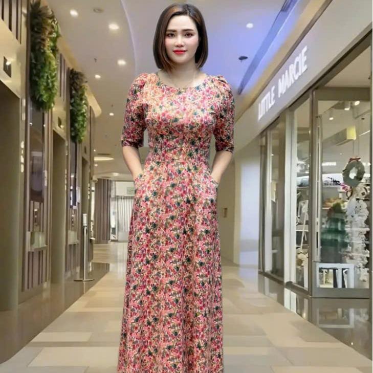 MÃ 965  : ĐẦM CỔ TRÒN DÁNG DÀI CC Nữ Women 1