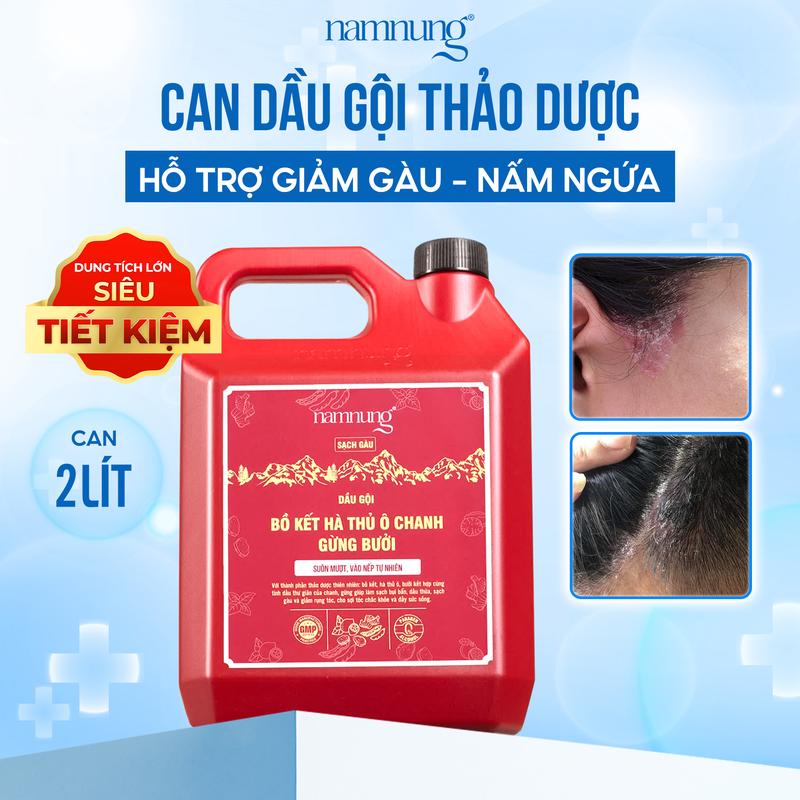 [Rẻ vô địch](Phiên bản mới)Dầu gội thảo dược Nam Nung, Dầu gội hỗ trợ giảm gàu nấm, viêm da đầu Bigsize can 2 lít tiết kiệm, chiết xuất thiên nhiên Bồ kết hà thủ ô