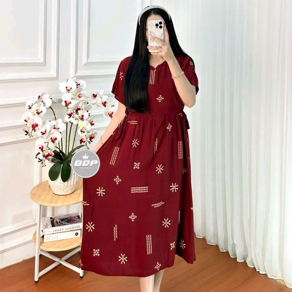 Daster Viral Rayon premium grade A tebal halus adem busui bumil murah tali samping dress home dress Pendek Corak Pekalongan Motif Midi Wanita resleting Panjang Rempel Katun
