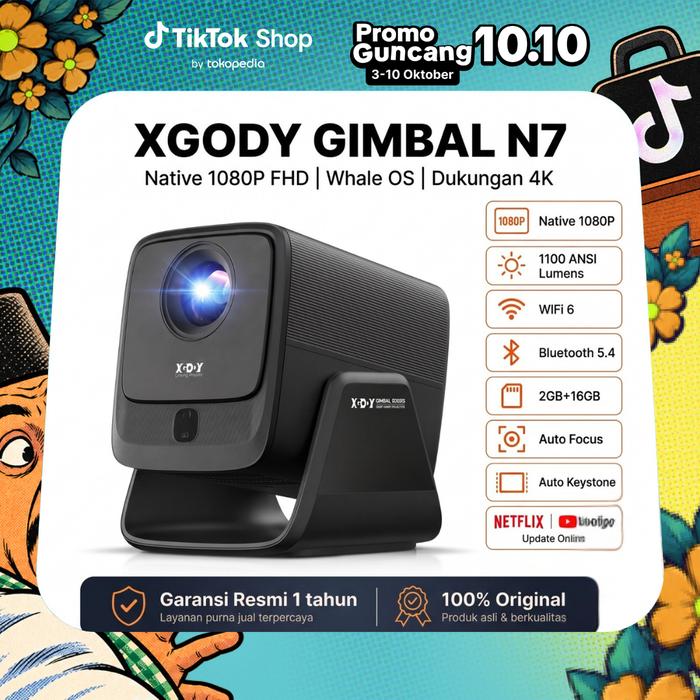 Projector 1100 Promo XGODY GIMBAL N7 - Smart Projector WhaleOS - FHD 1080P Native 1100 ...