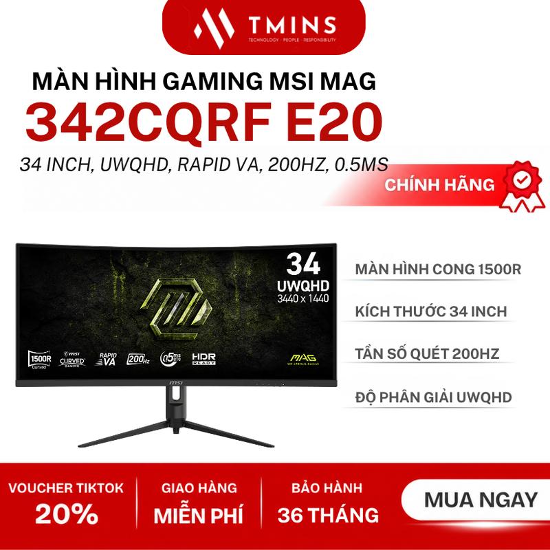 Màn hình Gaming Cong MSI MAG 342CQRF E20 34 inch, UWQHD, Rapid VA, 200Hz, 0.5ms, Cong 1500R