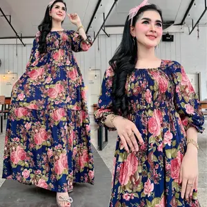 Long dress inces motif  Ld 120 pb 135 bahan rayon bali premium