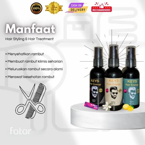Keys Hair Energy Bubble Gum, Vanilla dan Lemon Yuzu Minyak Rambut Spray Pria