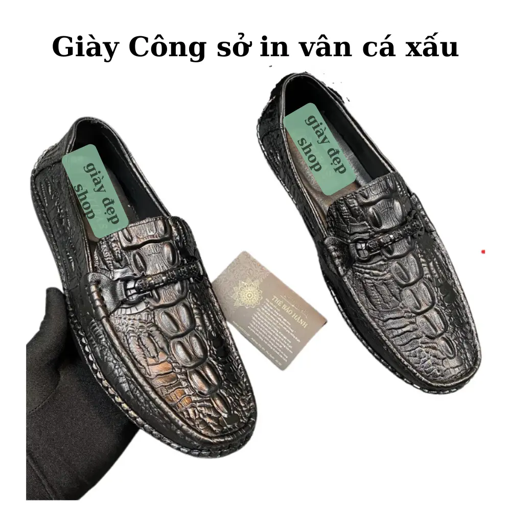 Giày Công Sở Nam In Vân Cá Xấu  Sang Trọng Cho Anh Em Văn Phòng Đế Bằng