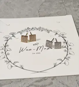 Clark Square Stud Anting Tindik Bentuk Kotak 18K Gold Plated dengan Permata Zircon Baru