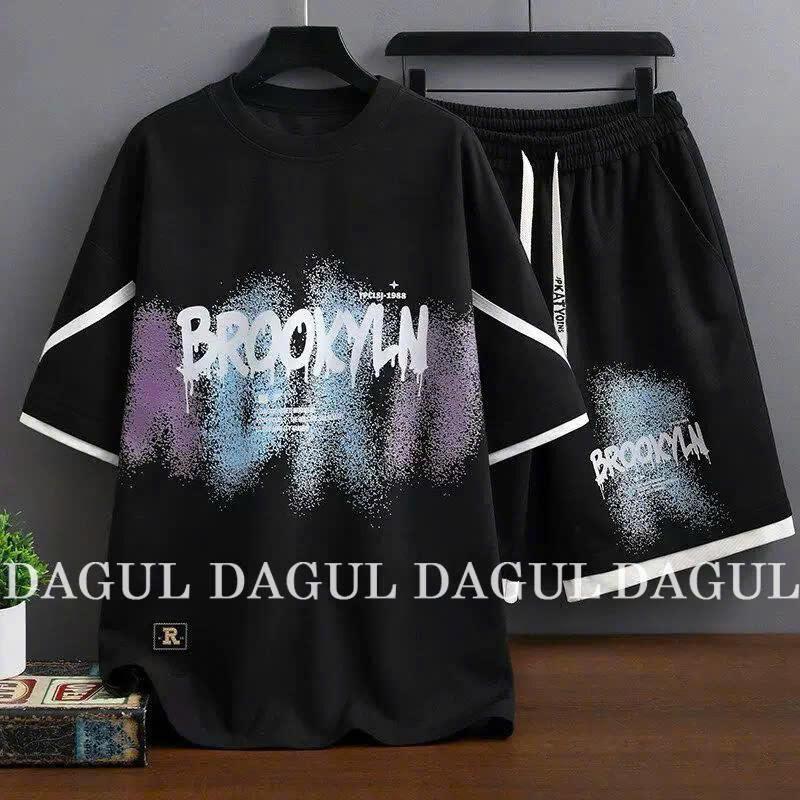 Bộ nam nữ DAGUL  chất liệu waffle tổ ong mắt nhỏ, họa tiết in hình sao, thoáng mát thấm hút mồ hôi