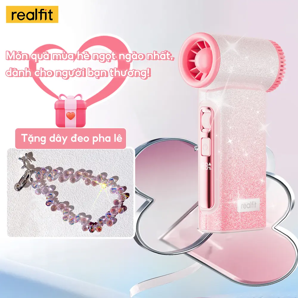 【Qùa tặng】Realfit T1Ultra Quạt Cầm Tay Tốc Độ Cao,Có Thể Điều Chỉnh 199 Tốc Độ, Màn Hình LED,Type-C Có Thể Sạc Lại, Có Dây Đeo Buộc, Thích Hợp Sử Dụng Ngoài Trời, Đi Kèm Với Dây Đeo Đá Miễn Phí | BigBuy360 - bigbuy360.vn