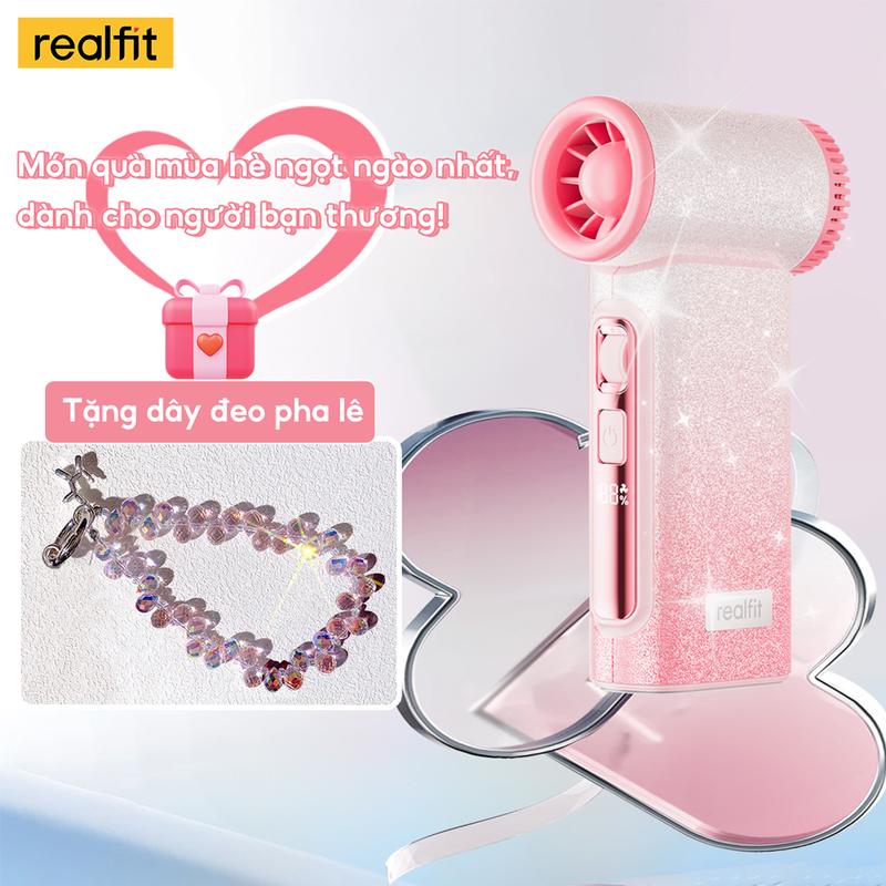 Realfit T1Ultra Quạt Cầm Tay Tốc Độ Cao,Có Thể Điều Chỉnh 199 Tốc Độ, Màn Hình LED,Type-C Có Thể Sạc Lại, Có Dây Đeo Buộc, Thích Hợp Sử Dụng Ngoài Trời, Đi Kèm Với Dây Đeo Đá Miễn Phí