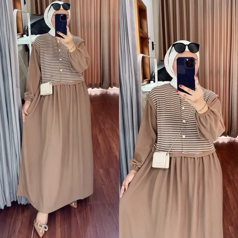 DRESS WANITA AZOYA KOMBINASI SALUR/DRESS MIDI JUMBO/LD.100.120/M-XXL/DRES WANITA TERBARU DAN KEKINIAN Casual