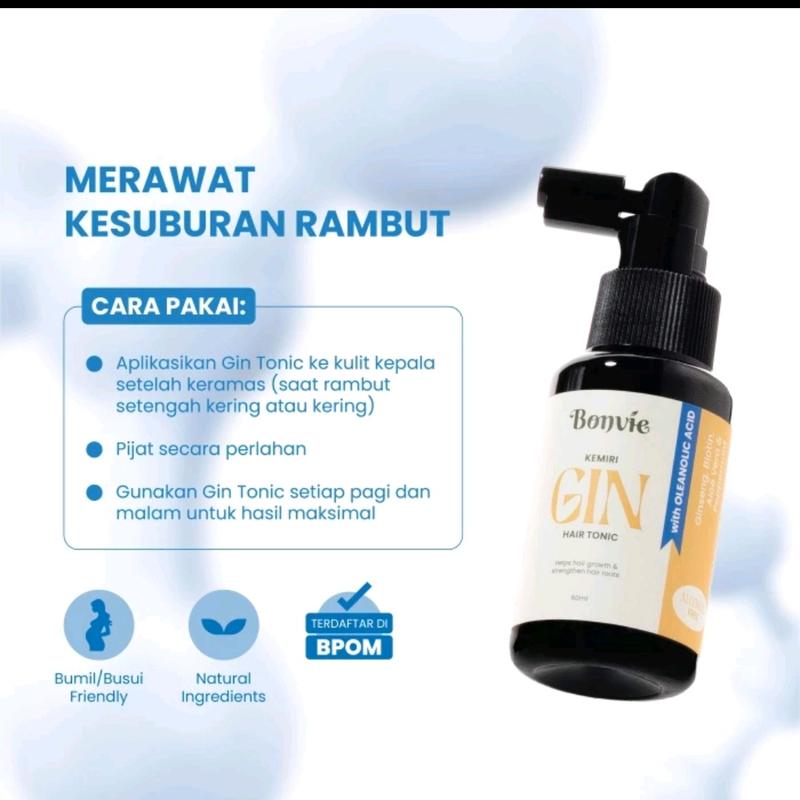 Bonvie Anti Hairfall Kemiri Gin Hair Tonic ( 60ml ) With Biotin, Ginseng, Kemiri, Peppermint & Aloe Vera - Perawatan Hair Care 2
