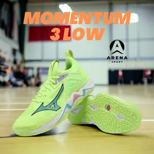 Mizuno momentum 3 low, sepatu olahraga voli badminton running, anti slip & berdecit, grade ori, COD