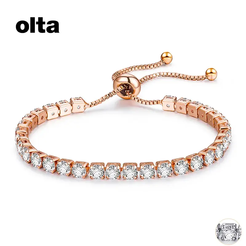 OLTA Fashion Copper Rose Gold Plated Simple Design Inlay Cubic Zirconia Adjustable Chain Bracelets for Women Jewlery Gifts 4MM
