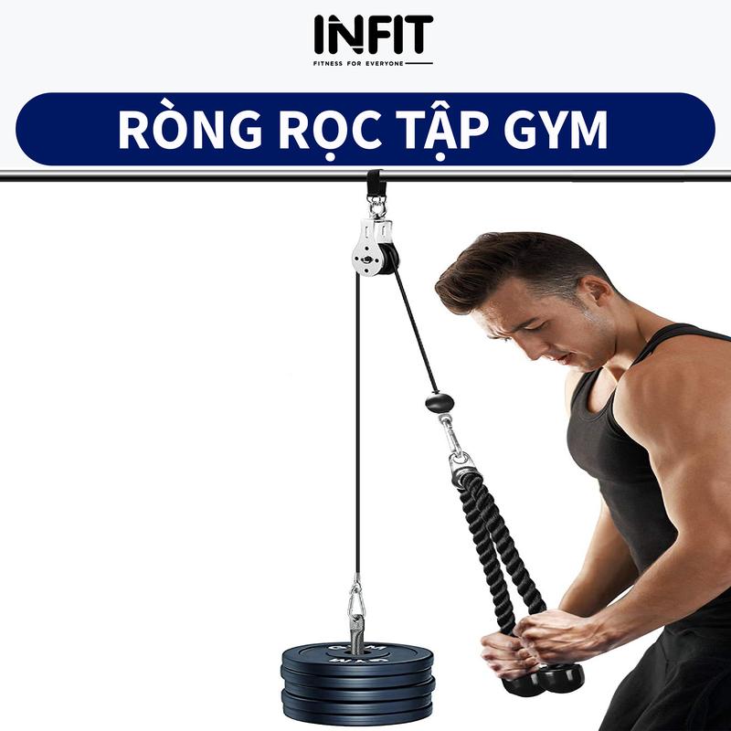 Ròng Rọc Tập Gym Inox 304 INFIT | Kéo Xô Tập Tay Sau Tập Tạ Tại Nhà Dây Cáp Dài 2m