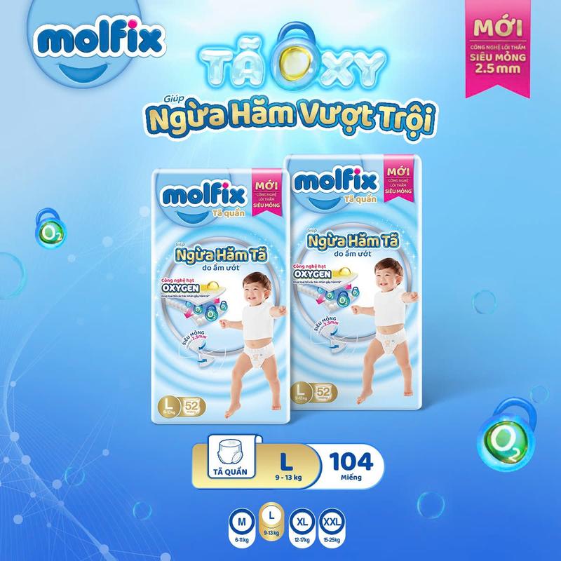 [KOL_MB] COMBO 2 Tã/bỉm quần hoặc Tã/Bỉm dán Molfix Oxy giúp Ngừa Hăm Tã đủ các size NB,S,M,L,XL,XXL,XXXL