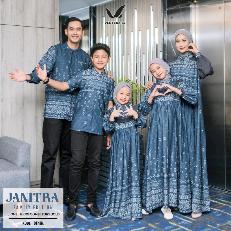 SISOL - JANITRA FAMILY SET SERIES ORI VENTEDAILY 2025 - Baju Seragam Sarimbit Lebaran Idul Fitri Idul Adha Halal Bihalal Keluarga Dress Dewasa dan Anak + Kemeja Koko Dewasa dan Anak Kembaran Motif dan Bahan Leonel Ricci mix Torygold Premium Ekskulif 1