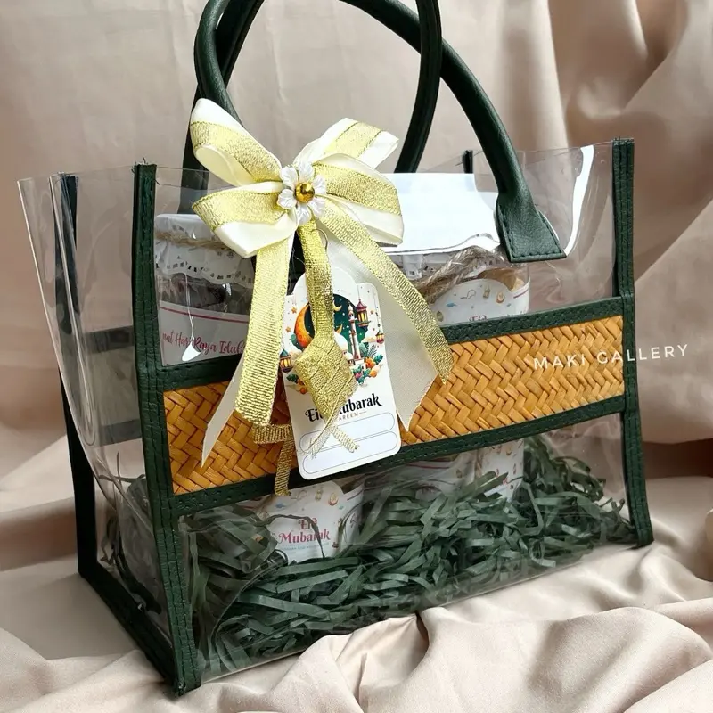 Tas Hampers Lebaran Idul Fitri Unik Custom / Parcel Bingkisan Kue Toples Mika Pandan Mendong By Maki Gallery Pita 4