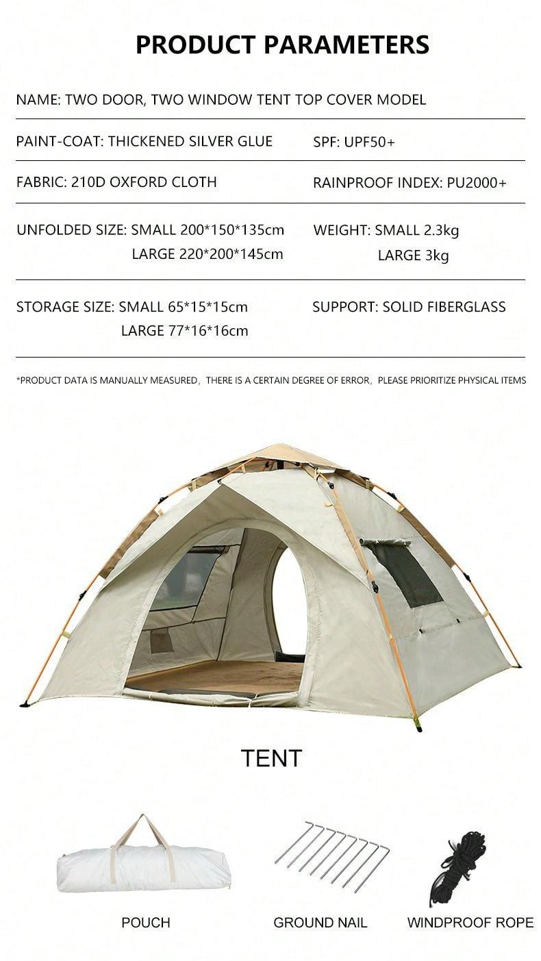 Product Introduction of One Piece Double Door Double Window Version Tent Outdoor Camping Portable Folding Big Tent Camping Equipment Tent Large Rain and Moisture Resistant Tent Equipped with Moisture Pad 12
