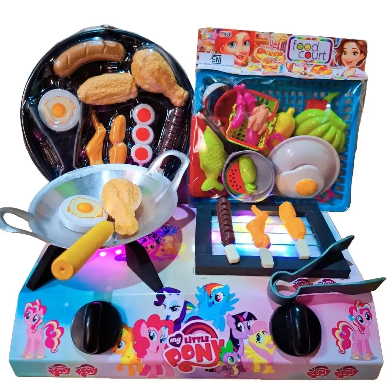 Alat Masak Mini 1 Set Mainan Masak Masakan Anak Perempuan dengan Kompor Lampu LED Toys