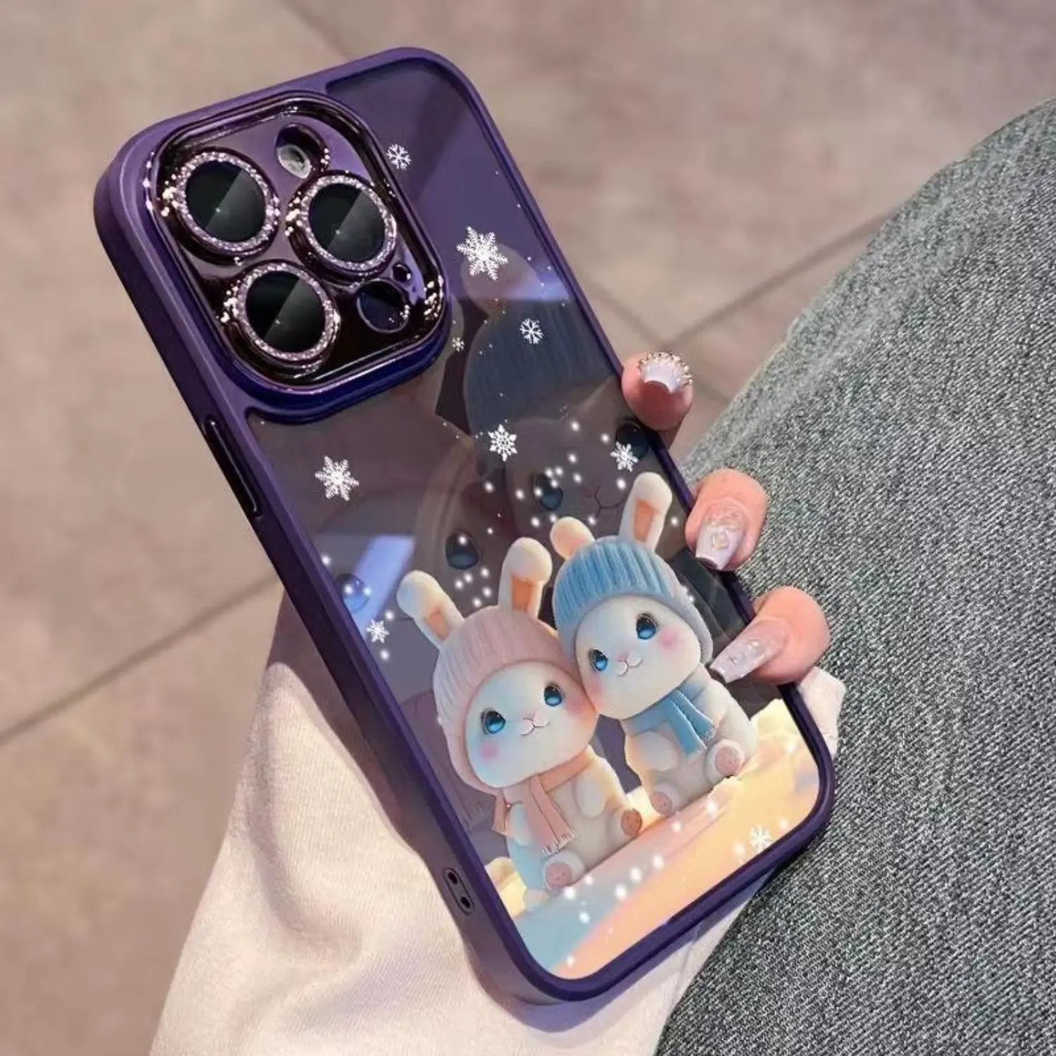Ốp Điện Thoại, Dành Cho iPhone 16 15 14 13 12 11, Phim Bảo Vệ Ống Kính Lấp Lánh Hình Thỏ Cặp Đôi, Thích Hợp Để Bảo Vệ Ốp Điện Thoại, Chống Sốc Và Chống Bám Bẩn, Phụ Kiện Điện Thoại Thông Minh, Bảo Vệ Màn Hình Cầm Tay, Bảo Vệ Điện Thoại Di Động