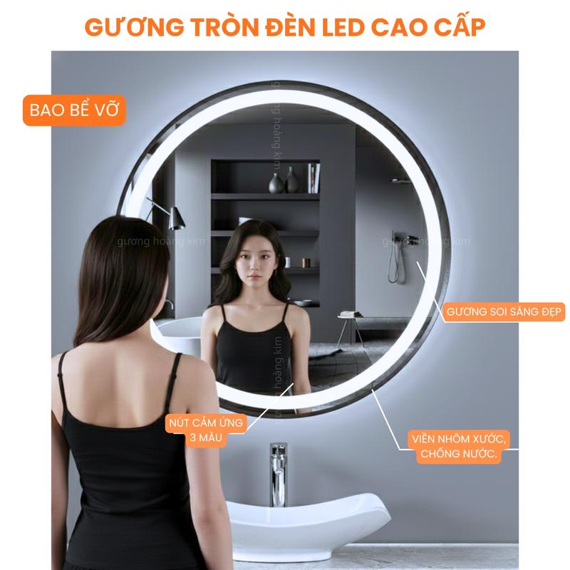 Gương đèn led treo tường cao cấp khung hợp kim chống nước tính năng cảm ứng led 3 màu phù hợp decor bàn trang điểm nhà tắm KNT1 Decor Phòng Thủy Tinh