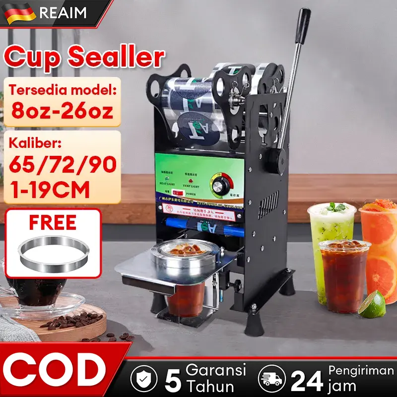 REAIM Cup Sealer Mesin Press Gelas Mesin Cup Sealer Mesin Press Gelas Plastik Minuman Ukuran 8-26 Oz Cup Sealer