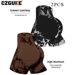 CZGUKE Conjunto de Dos Piezas para Mujer Mallas Cortas y Pantalones de Yoga Tie-Dye Alta Elasticidad Efecto Push-Up para Gimnasio Ejercicio Correr y Fitness