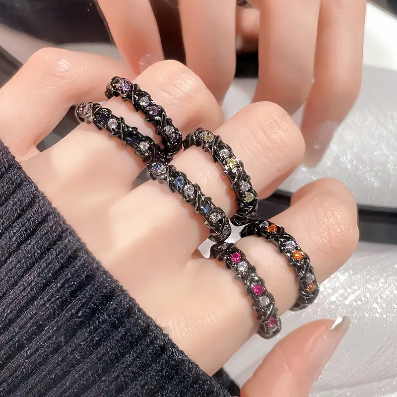 Dark personality full diamond open ring