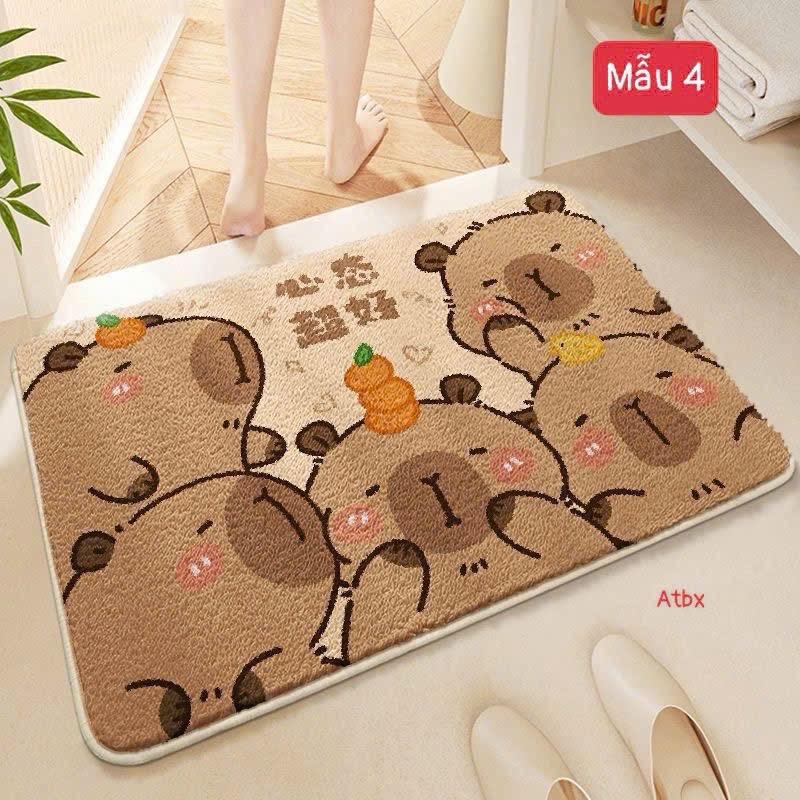 Thảm lông hoạ tiết gấu capybara size 40x60cm . Thảm lau chân cao cấp gấu capybara thấm hút tốt chống trơn trượt