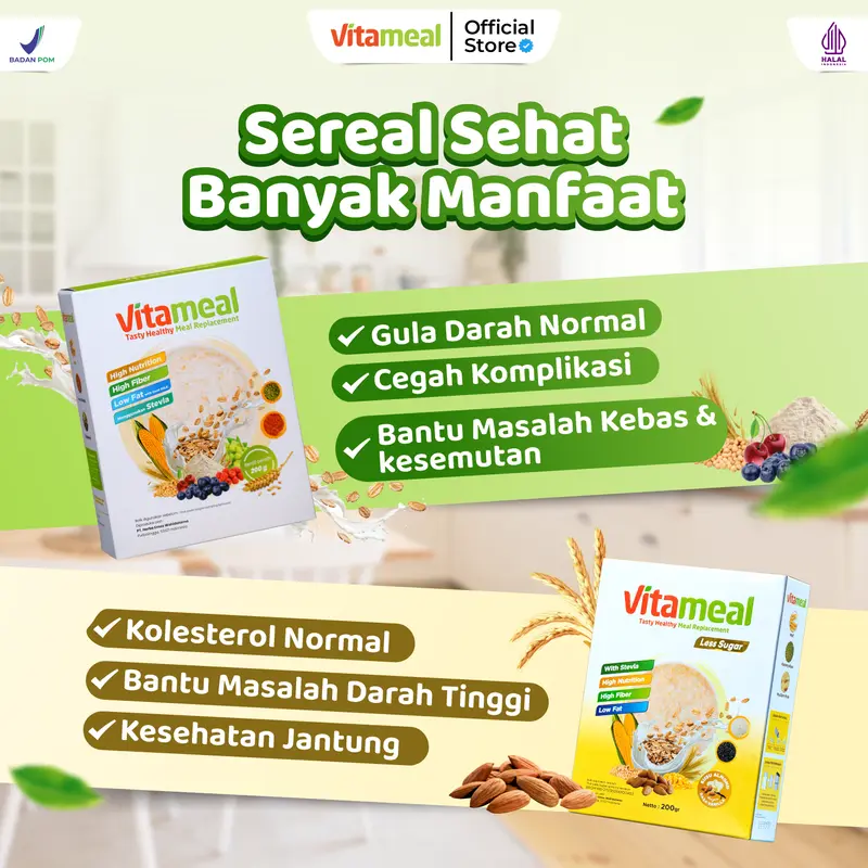 [PAKET] 3 BOX VITAMEAL - Original Resmi - Sereal Makanan Nutrisi Sehat Rendah Gula, Rendah Kalori, Tinggi Serat & Antioksidan - Sumber Protein, Kalsium, Vitamin & Mineral - Pengganti Sarapan Oat Food Granola Oatmeal Susu Cereal Meal 1