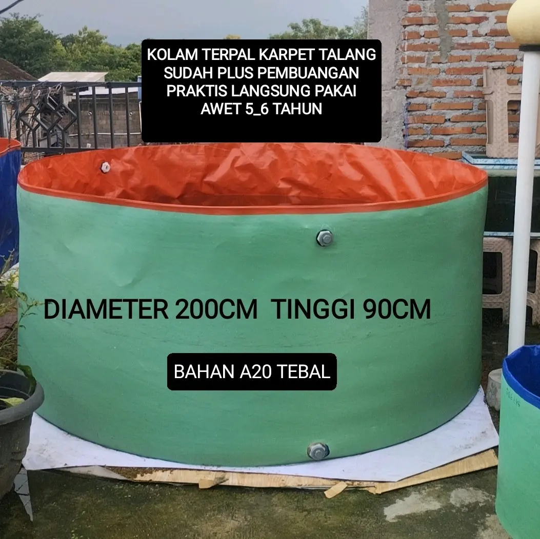 KOLAM TERPAL KARPET TALANG D200 T45 /T60 /T75 /T90   BAHAN A20 BISA BERDIRI SENDIRI LANGSUNG DIPAKAI AWET 5 -6 TAHUN KOLAM IKAN