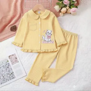 Setelan Anak Perempuan 1-8 Tahun Couple Seri Curious Cat – Gaya Kasual Modern