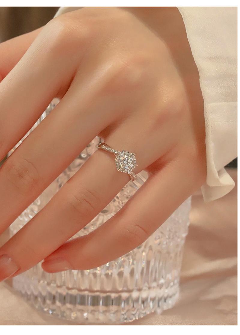Product Introduction of 【OGDA】Moissanite Ring Womens Sterling Silver plantimun Niche Design Six Prongs 50 cents Diamond Simulation Engagement Wedding Ring 3