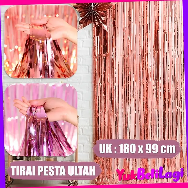 COD (YBL) Tirai Dekorasi Kantor Kelas Pesta Ulang Tahun Tirai Rumbai Plastik Chrome Foil 99 x 180 Cm Foil Curtain Backdrop Curtain Selinger Metalik t Murah (BELI LOKAL) 0