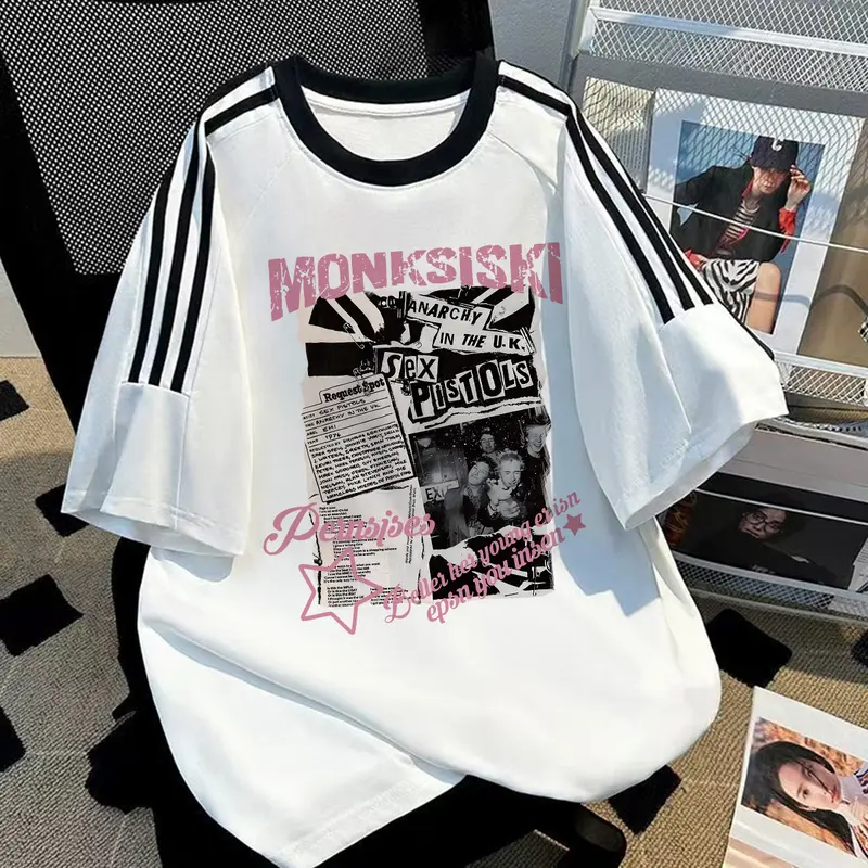 Pria Model Regular Unisex W203 JWstudio T-shirt Oversize Cotton Retro Pattern Kaos Putih Wanita Hitam Top Katun Muda 0