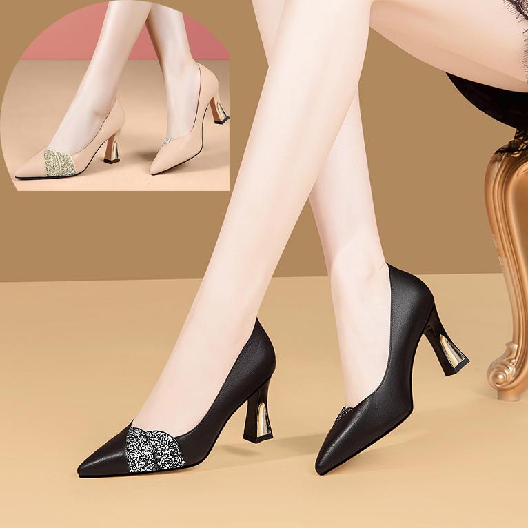 Giày Cao Gót Nữ Bít Mũi 7 Phân Quai Kim Tuyến Sang Trọng Thanh Lịch Size 35 đến 40 - Mẫu CG801