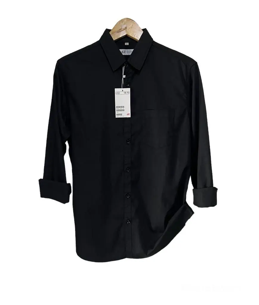 Kemeja Kerah Lengan Panjang Pria / Kemaja Polos Lengan Panjang Premium Casual / Kemeja Lengan Panjang Palos Basic Baju Distro Hitam Katun Formal