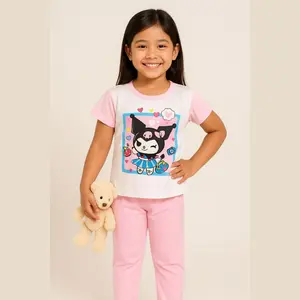 CAROL'S KAYLE Setelan baju tidur anak kaos harian piyama lengan pendek celana panjang Fashion