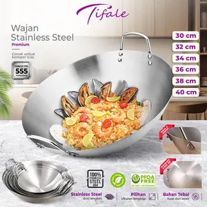 Tifale Wajan Stainless 555 Tebal Ukuran 30 32 34 36 38 40 47 50 55cm KUALITAS PREMIUM GRATIS ONGKIR nasi penggorengan Nasi Penggorengan Steel