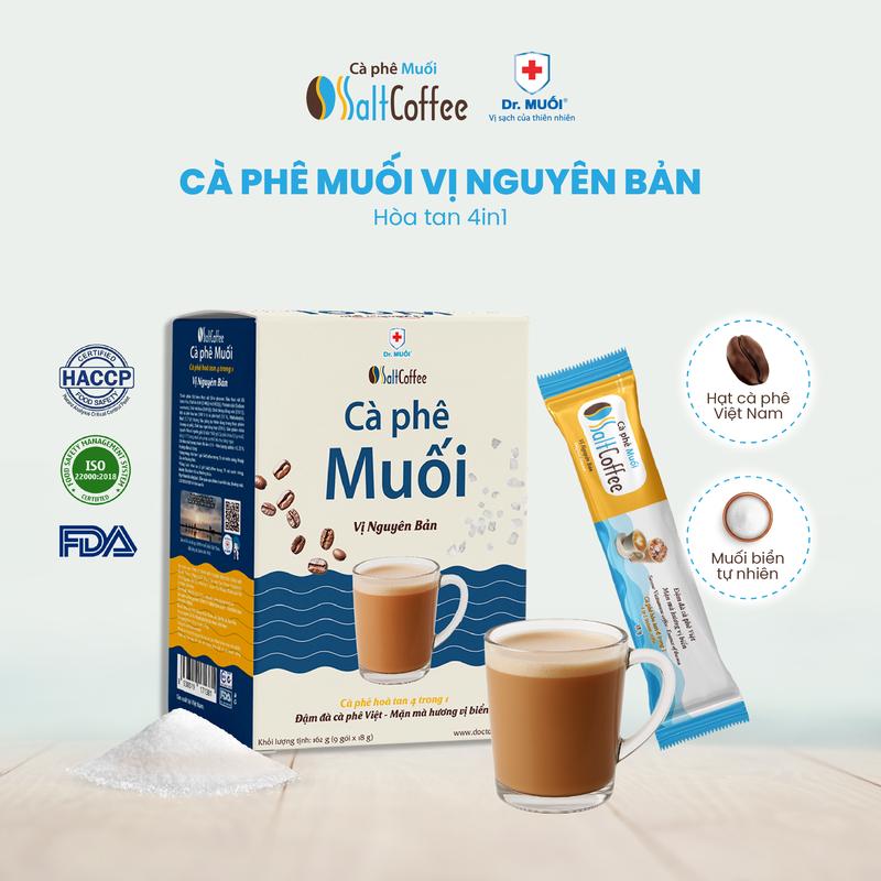 Cà Phê Muối Hòa Tan SaltCoffee Vị Nguyên Bản, Cà Phê Việt - Muối biển tự nhiên 9 gói/hộp - Dr Muối