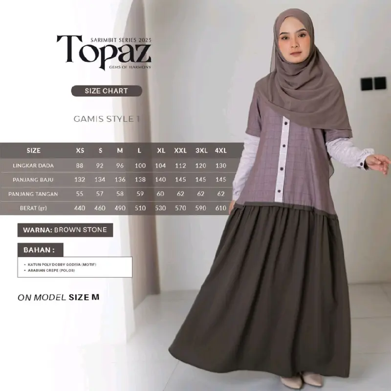 BROWN STONE TOPAZ SARIMBIT BAHAN ARABIAN CREPE MIX KATUN DOBBY baju lebaran , Wanita, Dress, Hitam, biru, coklat 2