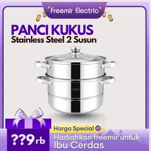 freemir Panci Stainless Steel Kukusan 2 Susun Pengukus Serbaguna Steamer 2 Level Single Bottom Double Bottom Semua Jenis Kompor