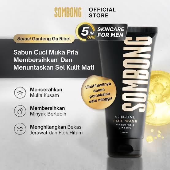 Sombong 5-in-1 Face Wash / sabun muka with Coffee & Ginseng Sabun Pembersih Wajah Pria 100 ml 1