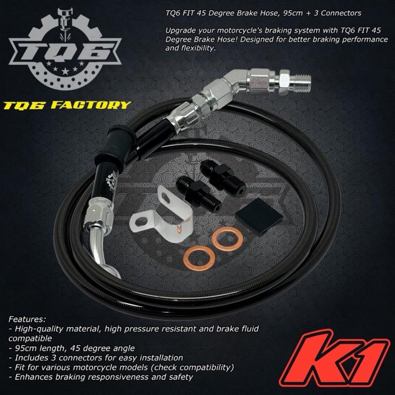 TQ6 Selang Rem TQ6 Vietnam FIT 45° TFN 95 Cm Universal dengan 3 Connector untuk Performa Rem yang Lebih Baik
