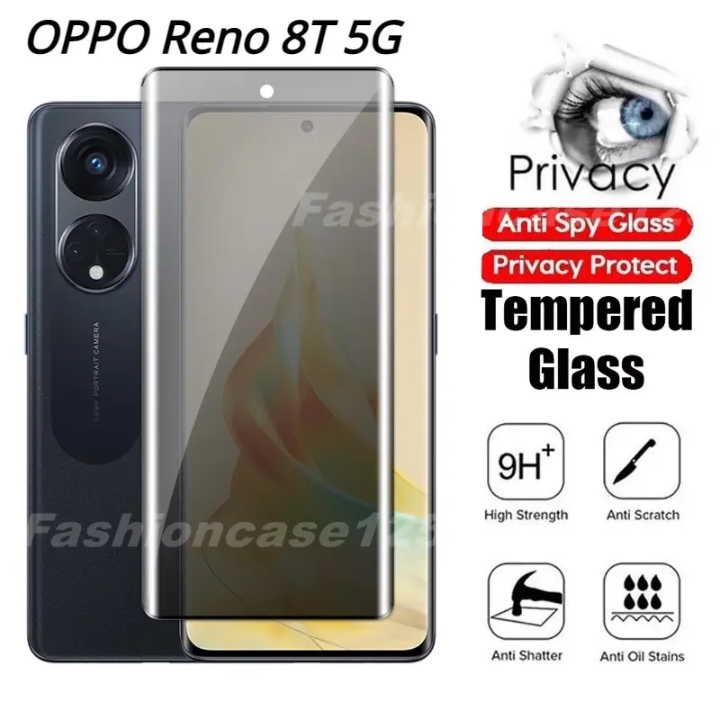 9D Curved Private Tempered Glass For OPPO Reno 8T 5G Reno8 T 8 T Reno8T 2023 Full Cover Screen Protector Protective Anti Peek Privacy Film 9H Hardnes Anti Scratch