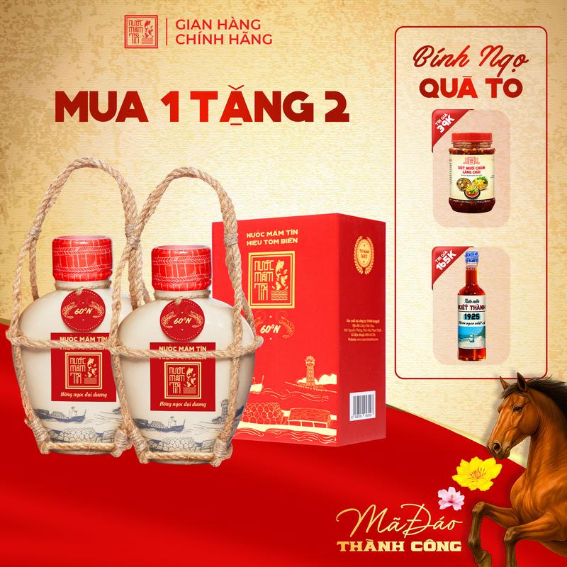   Tặng Kiết Thành và Sốt muối chấm  COMBO 2 BÌNH Nước mắm Tôm Biển Truyền Thống 60N đạm - Nước mắm Tĩn - 500ml bình Thơm Ngon Hảo Hạng Không Chất Bảo Quản 