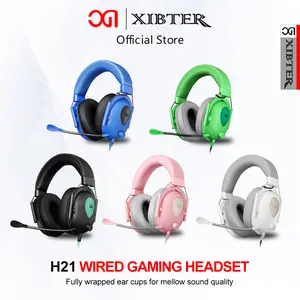 Xibter Headset Headphone H21 gaming with Mic Foldable HiFi Stereo Hendset FREE PC Kabel konversi Earphone Bass Pengiriman gratis
