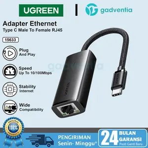 UGREEN USB C to LAN Adapter Modem Internet Ethernet Adaptor RJ45 Network Speed 100Mbps 15633 For Laptop Handphone Tablet iPad Windows Android