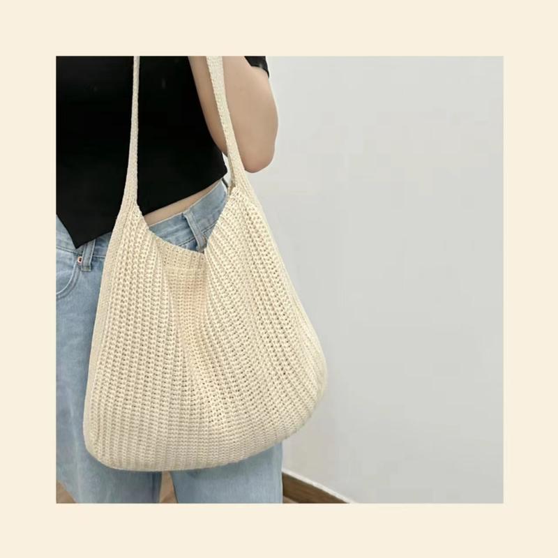 Product Introduction of New minimalist knitted bag Korean version single shoulder women's bag versatile commuting leisure shopping bag finished high-capacity tote bag 7