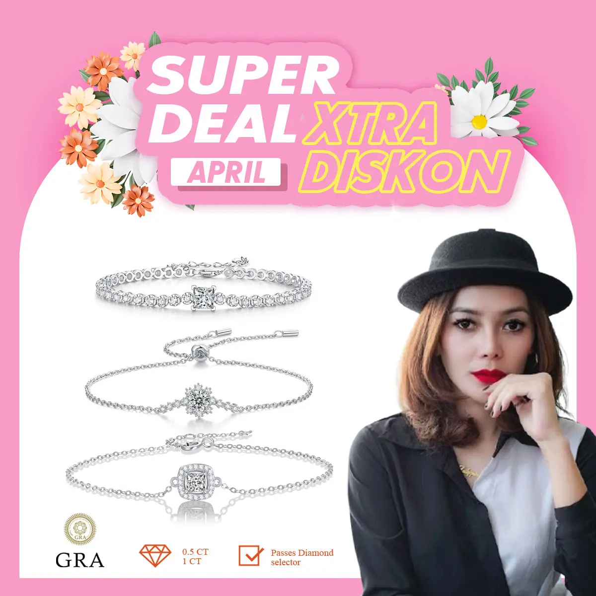 [Super Deal Mei Extra Discount] Gelang Wanita Moissanite S925 dengan Sertifikat Keaslian GRA dan Garansi